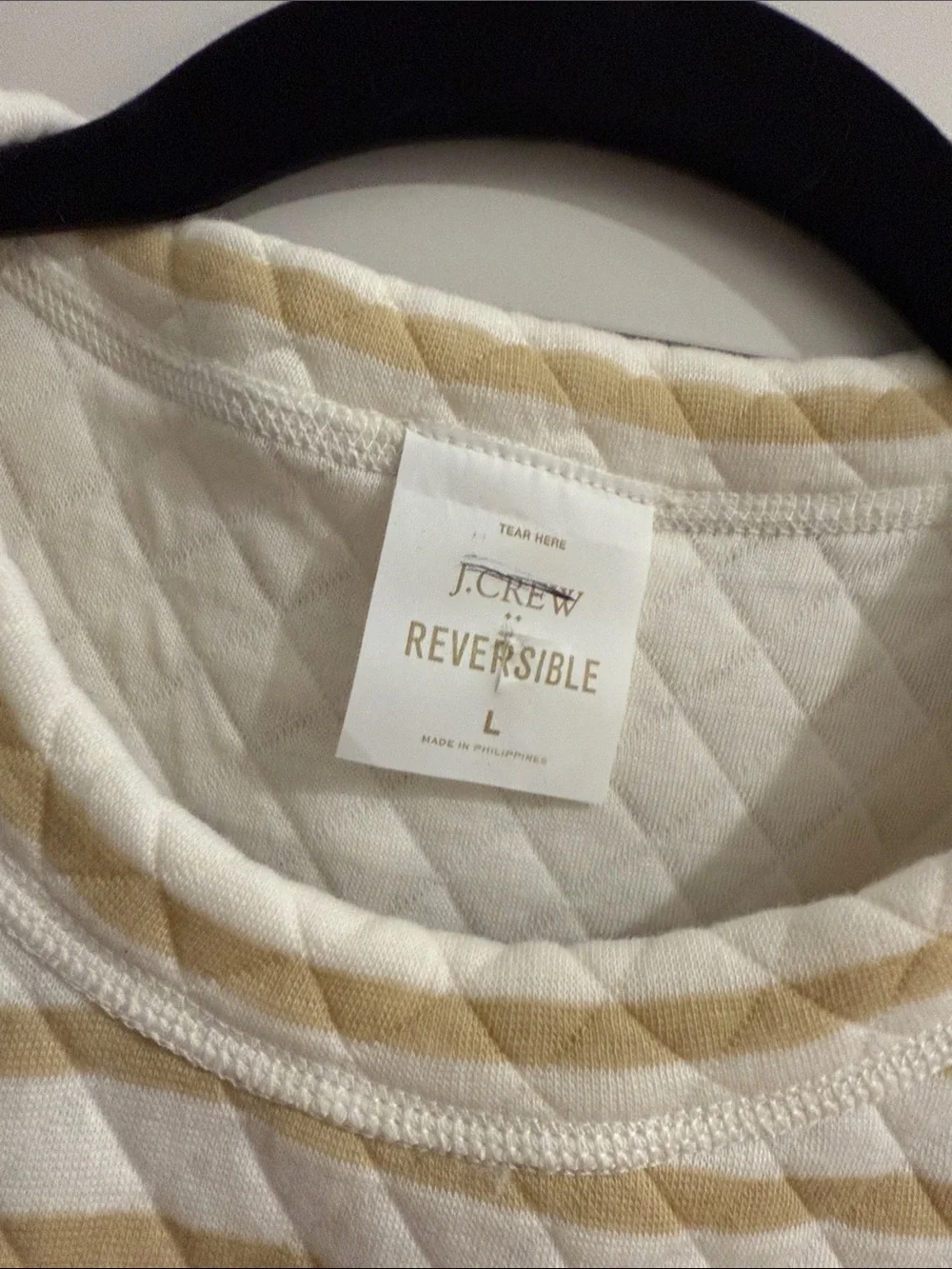 J. Crew NWOT Striped Quilted Pullover in Cream and Khaki - Women’s Size L